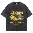 Dam-T-shirt med citrontryck Oversize-modell Vintage-text Premium Fresh Bekväm passform Streetwear Kortärmad T-shirt 2