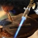 Köksflamberingsbrännare i guldfärgad metall på gaspatron med lågreglering, 10,5 cm 2