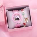Barnklocka med LED-bakgrundsbelysning, enhörning + regnbåge, armband, rosa plastklocka, självlysande barnset, present till flickor 4