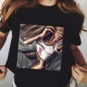 Svart T-shirt för kvinnor med tryck A1195 7