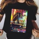 Svart T-shirt för kvinnor med tryck A1195 9