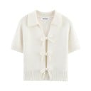 Damsvettar crop top med krage Kort ärm Tre snören för knytning fram Enfärgad sommartopp Olika färger Polyester Bomull 2