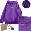 Damsk hoodie Lila bomulls- och polyester hoodie med tryck Bekväm enfärgad fritidsöverdel för vardagsbruk 2