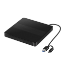 Extern CD/DVD-enhet 14 x 14 x 1,5 cm USB 3.0 och USB-C Plug and Play Bärbar optisk enhet för Windows Linux Mac OS ABS 1