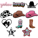 11 ks dekorace na crocsy kovbojské motivy 2–3 cm PVC doplňky do bot pro crocs obuv western ozdoby s nápisy a klobouky 1