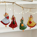 4 st Däckta julprydnad i form av ängel 8 cm 2D hängande dekoration för granen Handgjorda träänglar Naturlig juldekoration 2