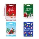 10 st Presentpåsar med julmotiv och texten Merry Christmas 25 x 16,5 cm Plastpåsar med handtag för små presenter och godis 2