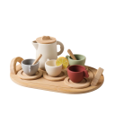 Trä te-set för barn Montessori med kanna, 4 koppar, underkoppar och skedar BPA-fri för lek med matlagning 6