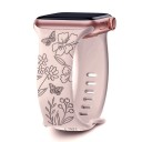 Blommig graverad rem 42 44 45 46 49 mm för Apple Watch Series 1–10 SE SE2 Silikonrem med fjärilar och vilda blommor 4