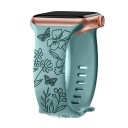 Blommig graverad rem 42 44 45 46 49 mm för Apple Watch Series 1–10 SE SE2 Silikonrem med fjärilar och vilda blommor 6