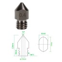 Set med 5 st härdade stålmunstycken 0,4 mm för filament 1,75 mm med M6-gänga för utskrift av precisa 3D-modeller 5