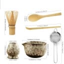 Set japonez pentru prepararea ceaiului 6 bucăți Set ceramic alb pentru matcha cu bol, tel, lingurițe, sită și suport 3