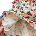 Conjunto de verano para niña con top de flores y pantalones cortos azules con fruncido y escote en O, conjunto cómodo 2