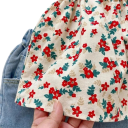 Conjunto de verano para niña con top de flores y pantalones cortos azules con fruncido y escote en O, conjunto cómodo 3