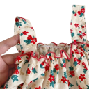 Conjunto de verano para niña con top de flores y pantalones cortos azules con fruncido y escote en O, conjunto cómodo 4
