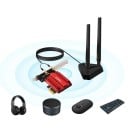 Carte PCI Express pour PC 5374 Mb/s Wi-Fi 6E 2,4/5/6 GHz Bluetooth 5.3 Deux antennes sur câble de 120 cm 3