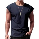 Enfärgad herrtopp Polyester material Rundad halslinning Lätt rak passform För sport och fritid Sommarbruk snabbtorkande 8