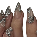 Ensemble de tips fins de taille moyenne 24 pcs Ongles en acrylique autocollants en forme d'amande Design à la mode pour manucure à domicile 1