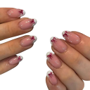 Eleganta ovala konstnaglar 24 st Fransk design med rosetter DIY-set med lim och fil Dagtidshållbar manikyr för kvinnor och flickor 1