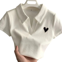 Dam polo med kort ärm Enfärgad design med hjärta V-ringning med krage Polyester topp 5