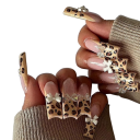 Lyxigt set med 24 st långa fyrkantiga akryl naglar med fransk manikyr Leopard Ombre Söt 3D rosetter Lim Fil 1