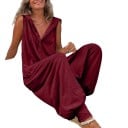 Damsoverall Enfärgad modell Breda byxor Breda axelband Knappstängning V-ringning 95% polyester 5% spandex 8