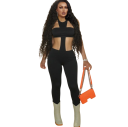 Dámsky čierny overal s výstrihom Asymetrický top Dlhé nohavice Elegantný strih Elastický materiál Polyester Spandex Moderný dizajn 4