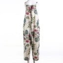 Salopetă florală pentru femei cu decolteu rotund, pantaloni lungi, top cu bretele late, croială lejeră de vară, material poliester și in 3