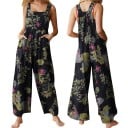 Salopetă florală pentru femei cu decolteu rotund, pantaloni lungi, top cu bretele late, croială lejeră de vară, material poliester și in 6