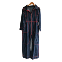 Damsoverall blå med dragkedja V-ringning Lång ärm Långa byxor Elegant kroppsnära passform Bekväm polyester 2