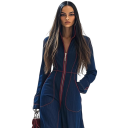 Damsoverall blå med dragkedja V-ringning Lång ärm Långa byxor Elegant kroppsnära passform Bekväm polyester 4