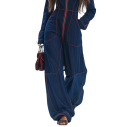 Damsoverall blå med dragkedja V-ringning Lång ärm Långa byxor Elegant kroppsnära passform Bekväm polyester 5