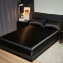 Ensemble de literie en satin Drap-housse avec élastique 200 x 220 cm + 2x taie d'oreiller 50 x 75 cm Lisse et brillant 2