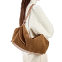 Damsk semiskinnväska över axeln 34 x 14 x 20 cm Rymlig läderväska Nötkött bomull Elegantisk stadstillbehör 3