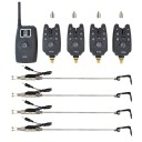 Trådlös fiskebite signaleringssats 1 + 4 med belysta swingrar LED ljudsignal och mottagare EVA fodral 4