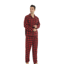 Pyjama pour hommes avec t-shirt à manches longues et pantalon à col, fermeture à boutons, en coton et polyester, pyjama à carreaux 2