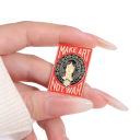 Modebrosch 1,7 x 2,7 cm Röd design Med texten Make Art Not War Uttrycksfull metallaccessoar Av zinklegering 2