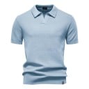 Herrpolotröja kort ärm med krage Enfärgad elegant t-shirt i polyester och viskos för vardagsbruk 14