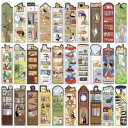 Sada 30 ks papírová záložka do knihy 15 x 4 cm kočka ilustrativní motiv interiér knihovna strom 1