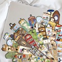 Sada 30 ks papírová záložka do knihy 15 x 4 cm kočka ilustrativní motiv interiér knihovna strom 3