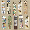Sada 30 ks papírová záložka do knihy 15 x 4 cm kočka ilustrativní motiv interiér knihovna strom 6