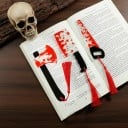 Záložka do knihy 15 cm hororový motiv řeznický sekáček se střapcem tematická záložka pro milovníky hororů 4