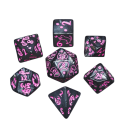 Sæt af mangefacede terninger 7 stk Sorte terninger med rosa kattemotiv RPG Dragehul bord- og selskabsspil 2