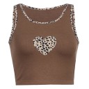 Damskt Crop Top Topp Brun med Leopardkant Särskilt U-ringning Bredda Remmar Stilig Topp Polyester Spandex 1