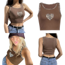 Damskt Crop Top Topp Brun med Leopardkant Särskilt U-ringning Bredda Remmar Stilig Topp Polyester Spandex 2