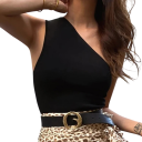 Damstopp Enfärgad asymmetrisk På ena axeln Crop top Material polyester bomull Modern sommartopp för kvinnor 5
