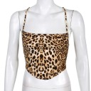 Damskt linne med leopardmönster Crop top Universell storlek Tunna axelband Rundad halsringning Material polyester spandex 4