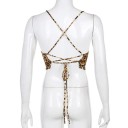 Damskt linne med leopardmönster Crop top Universell storlek Tunna axelband Rundad halsringning Material polyester spandex 6