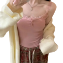 Dam Topp Crop top Universell storlek Enfärgad med spets och knappar Tunn axelrem Rundad hals Polyester viskos 5