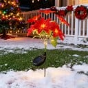 Solární LED vánoční květ Poinsettia 66 cm Umělé květiny s 6 LED světly pro zahrady a dvory 3